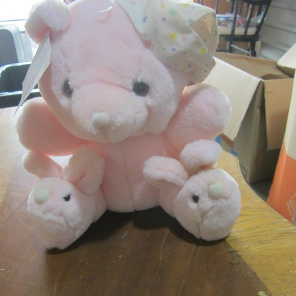VTG PAIR OF BEARS, ONE PINk W/NIGHTCAP, ONE FUZZY BROWN, W/TAGS, READ ALL - Picture 7 of 14